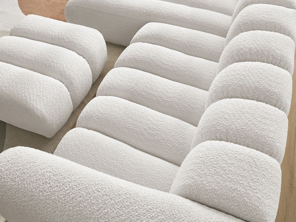 Bobochic Talia Ecksofa mit Pouf Bouclé-Stoff Weiß Ecke links