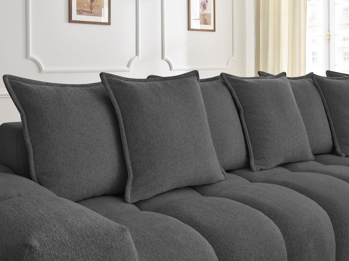 Bobochic Everest Ecksofa mit Schlaffunktion und Pouf, 10 Kissen Melange-Stoff Dunkelgrau Ecke rechts