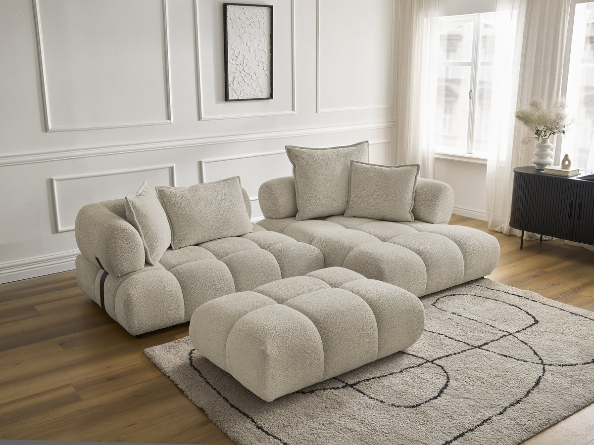 Bobochic Alya Ecksofa mit Pouf Bouclé-Stoff Beige Ecke rechts