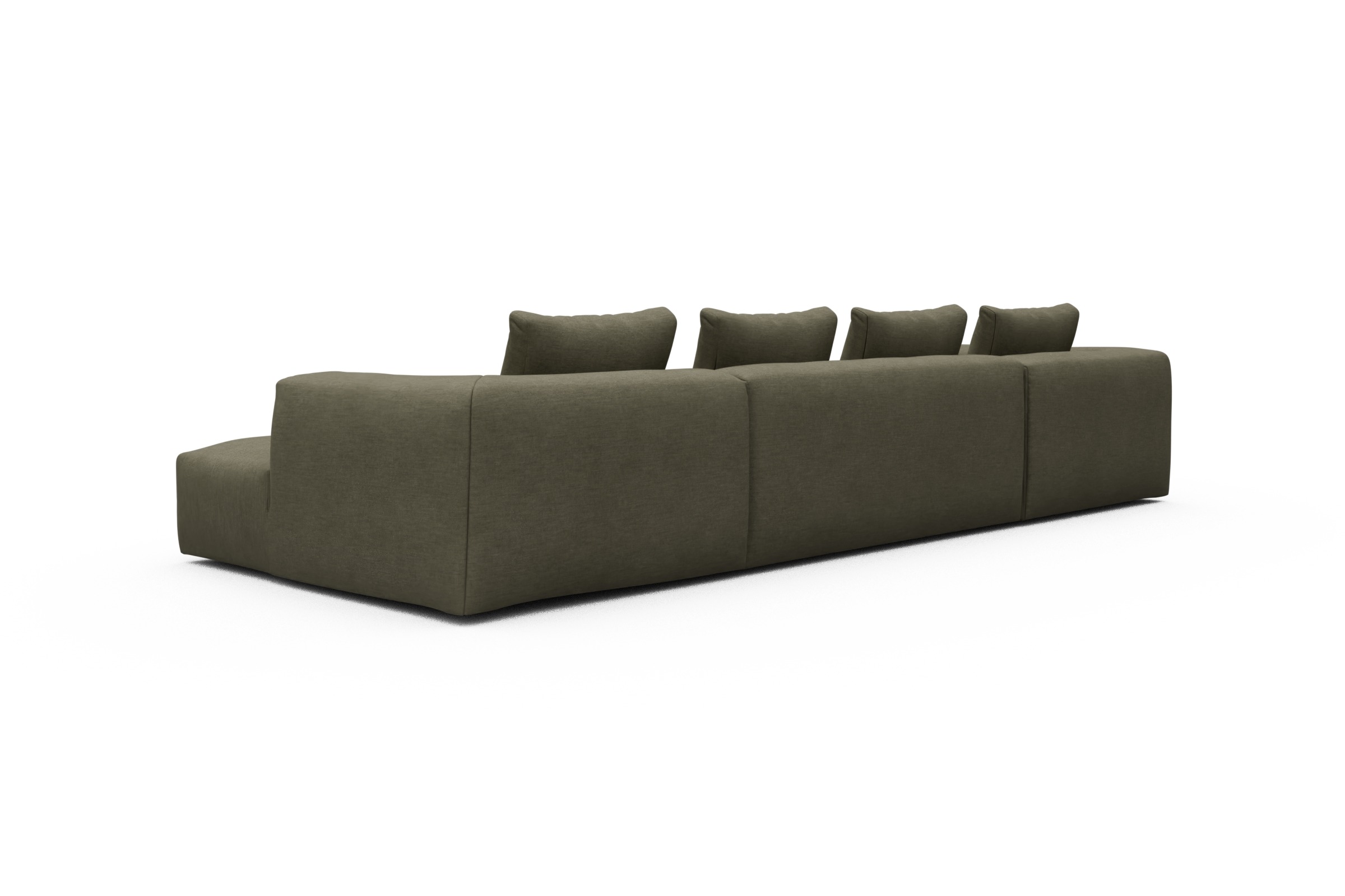 Wohnlandschaft Fred Relax-Ecke links mit 2-Sitzer und Chaiselongue rechts Vivus-Dusty-Olive