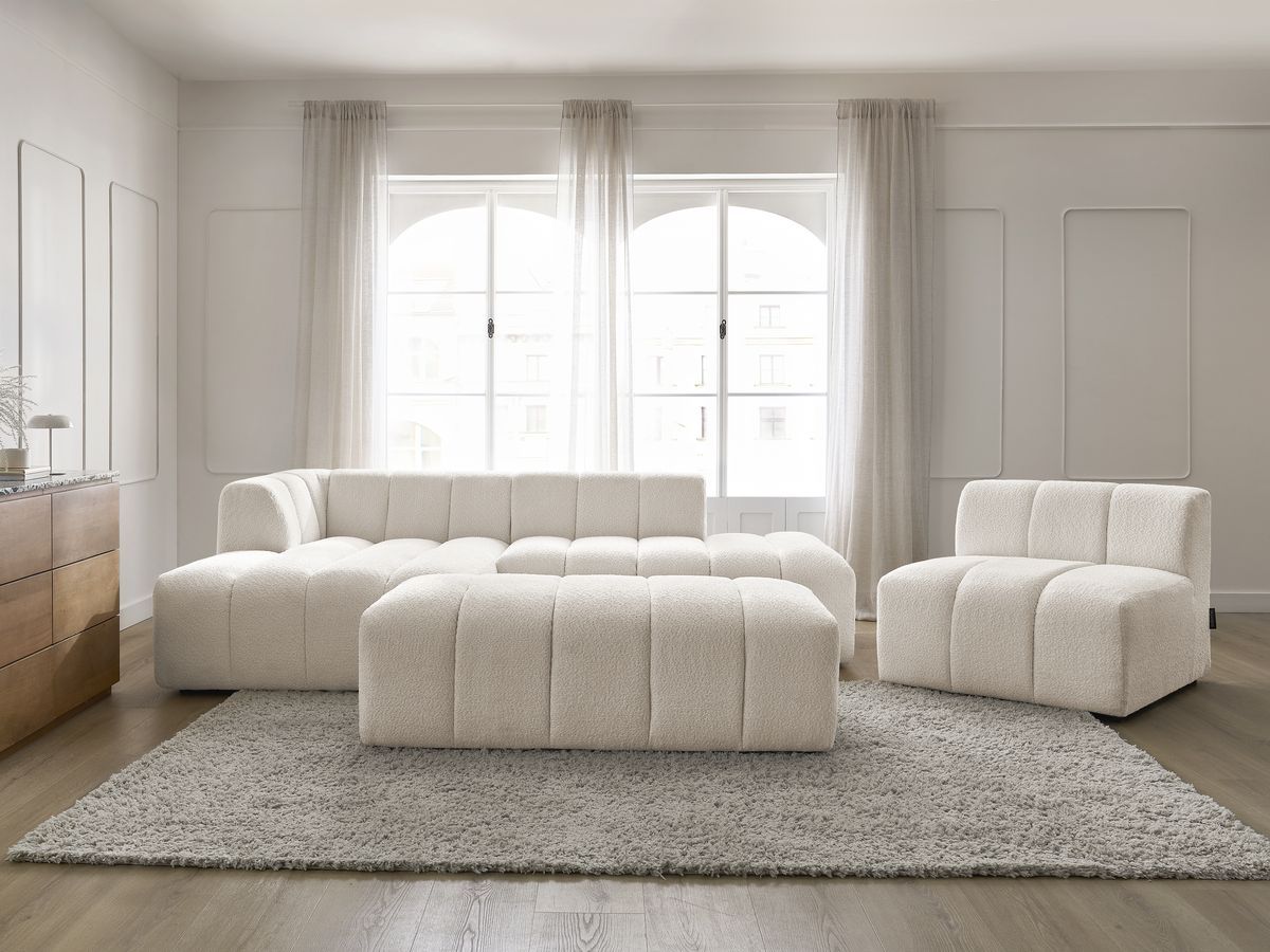 Bobochic Annecy Ecksofa mit Sofamodul und Pouf Bouclé-Stoff Weiß Ecke links