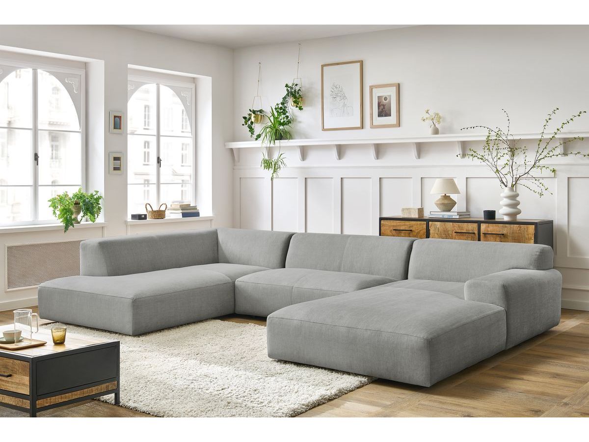 Bobochic Lavena Wohnlandschaft 359 × 220 cm Samt Hellgrau Ecke rechts