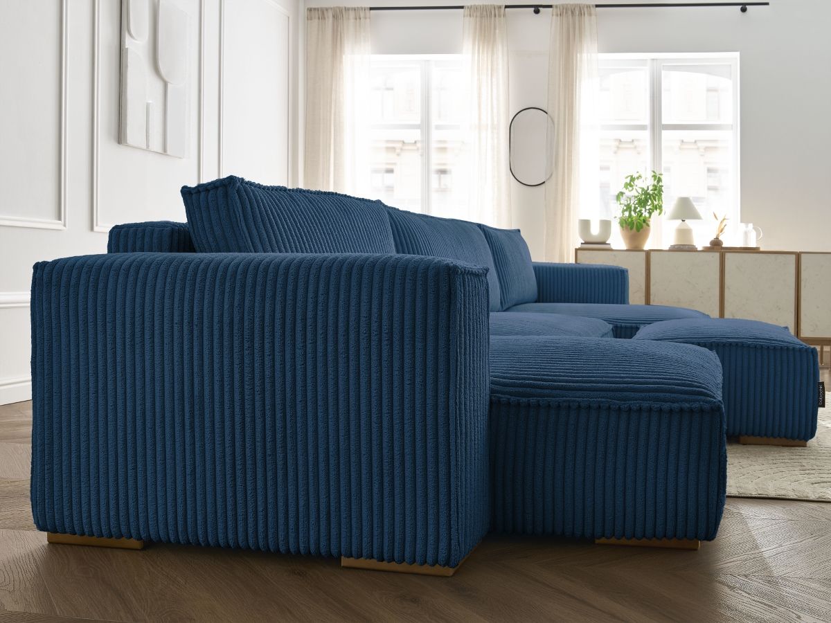 Bobochic Chelsea Wohnlandschaft mit Pouf Breitcord weich Dunkelblau