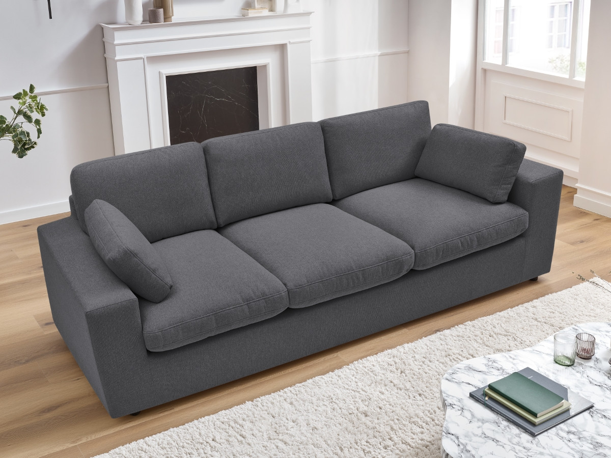 Bobochic Belair Sofa 3-Sitzer 220 × 93 cm Stoff Dunkelgrau