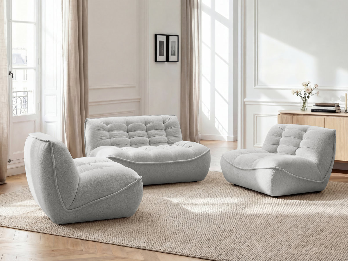 Bobochic Serena Sofa 4-Sitzer Melange-Stoff Hellgrau
