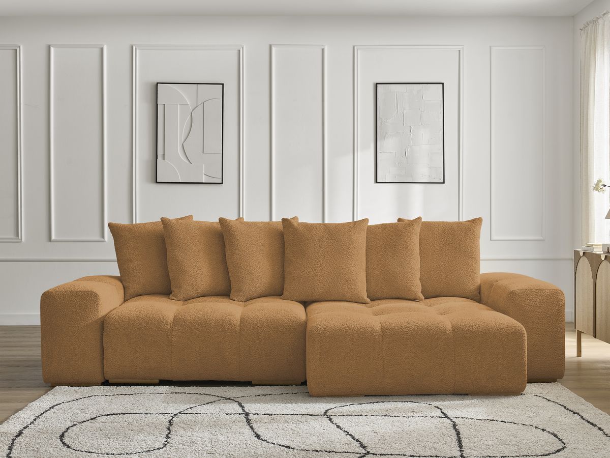 Bobochic Anakin Ecksofa, 6 Kissen Bouclé-Stoff Gelb