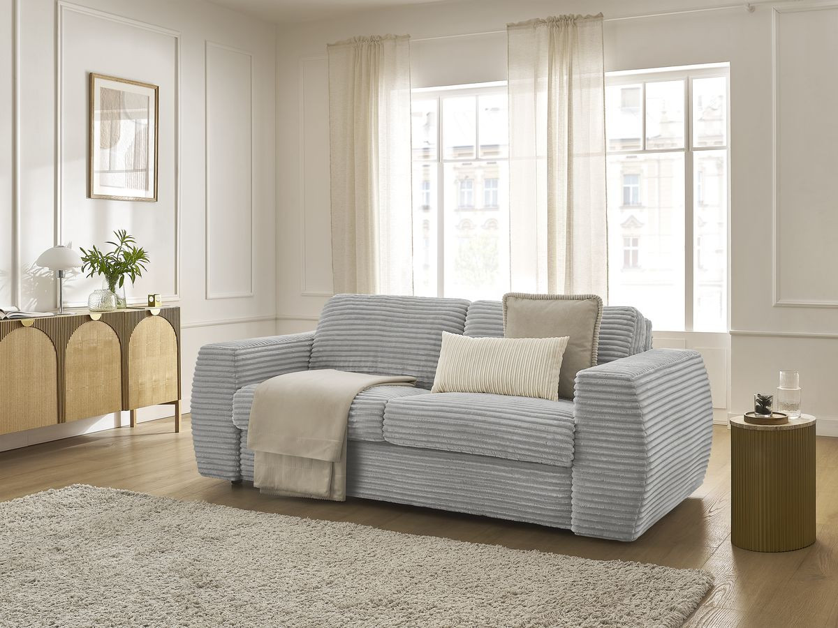 Bobochic Hugo Schlafsofa 3-Sitzer Cordsamt Hellgrau, Liegefläche 160 × 190 cm