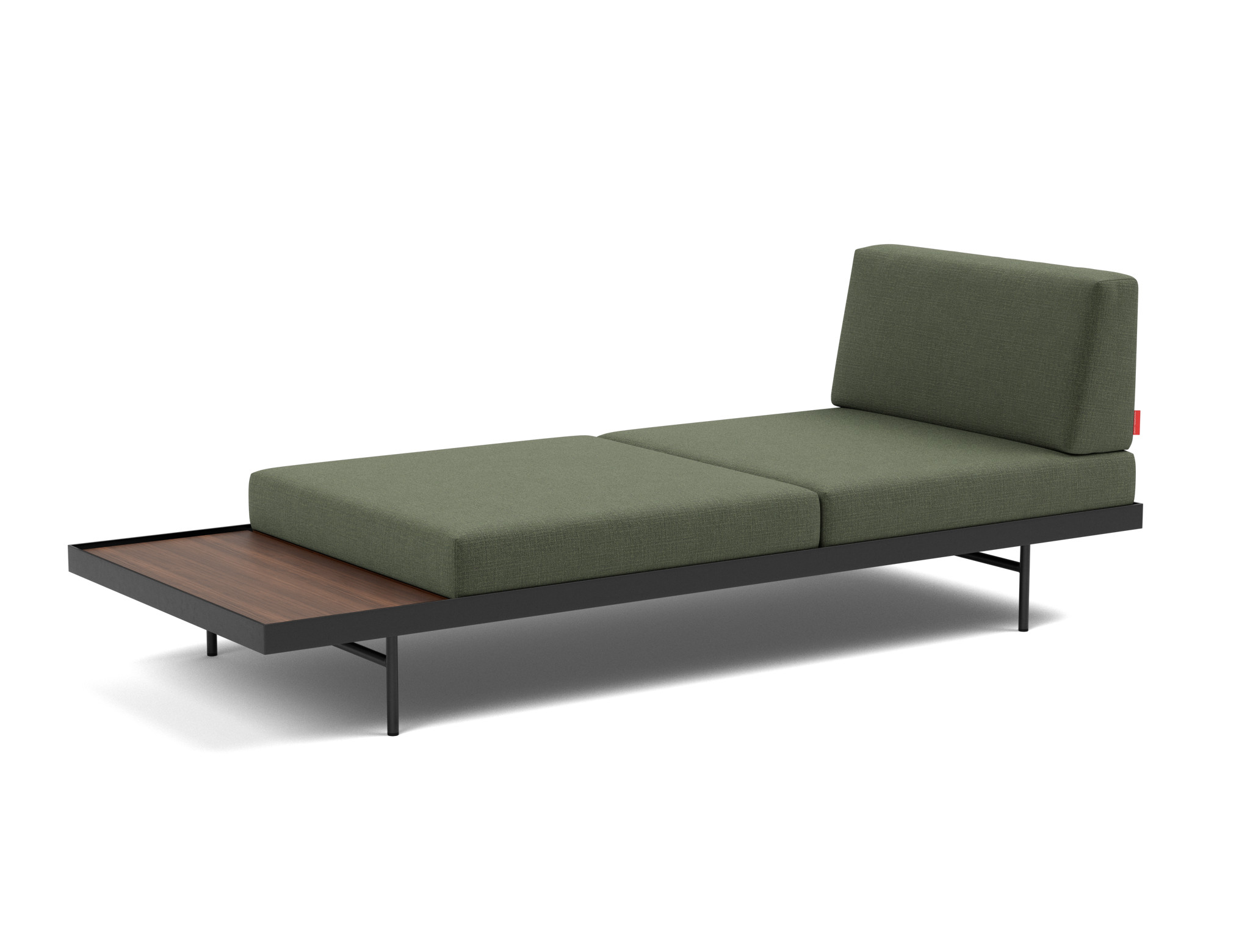 Tagesbett Puri Chenille Esina 413-Olive-Green Beine mit Nussbaumtisch