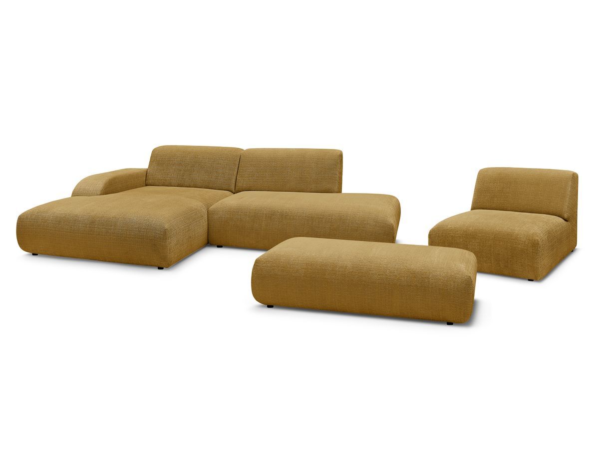 Bobochic Sirius Ecksofa mit Pouf 405 × 170 cm Strukturstoff Gelb Ecke links