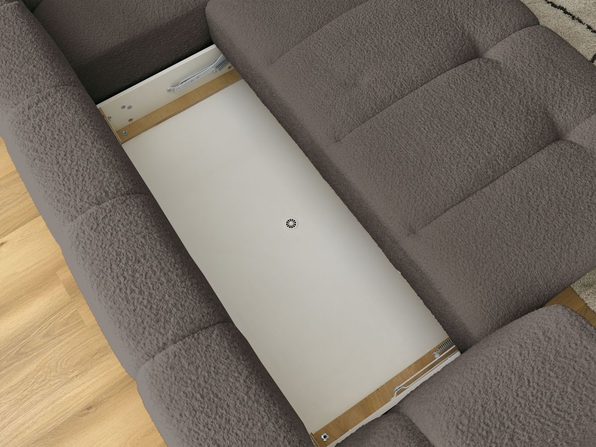 Bobochic Fuji Ecksofa mit Schlaffunktion und Bettkasten 282 × 204 cm Bouclé-Stoff Braun Ecke rechts