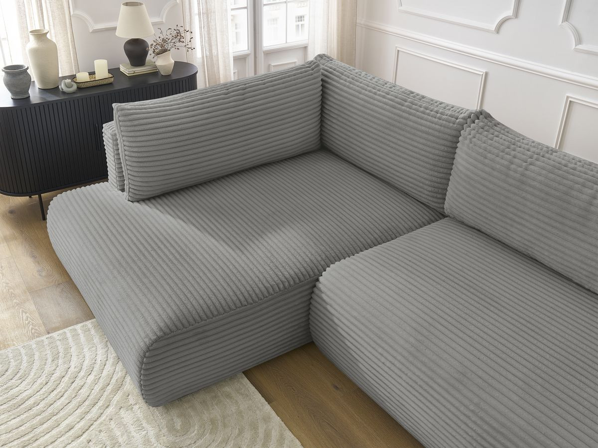 Bobochic Lucien Ecksofa mit Schlaffunktion und Bettkasten 296 × 198 cm Breitcord weich Dunkelgrau Ecke links