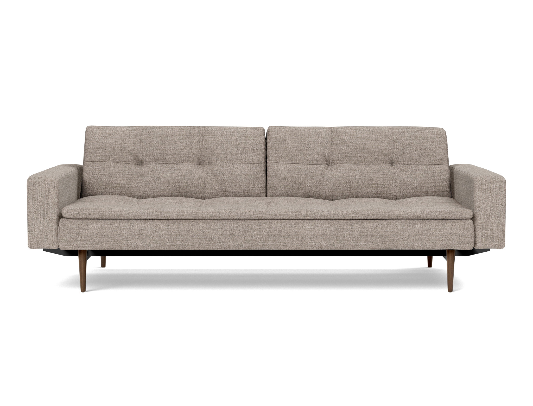 Schlafsofa Dublexo mit Armlehnen Chenille Yuveno 472-Warm-Grey Beine Styletto Eiche dunkel