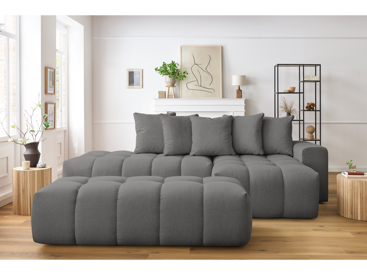 Bobochic Mont-blanc Ecksofa mit Pouf Melange-Stoff Dunkelgrau Ecke rechts