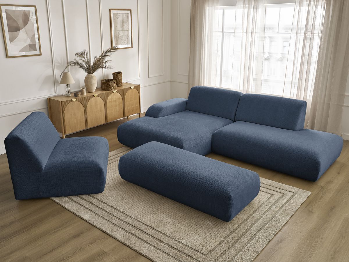 Bobochic Sirius Ecksofa mit Pouf 405 × 170 cm Strukturstoff Dunkelblau Ecke links