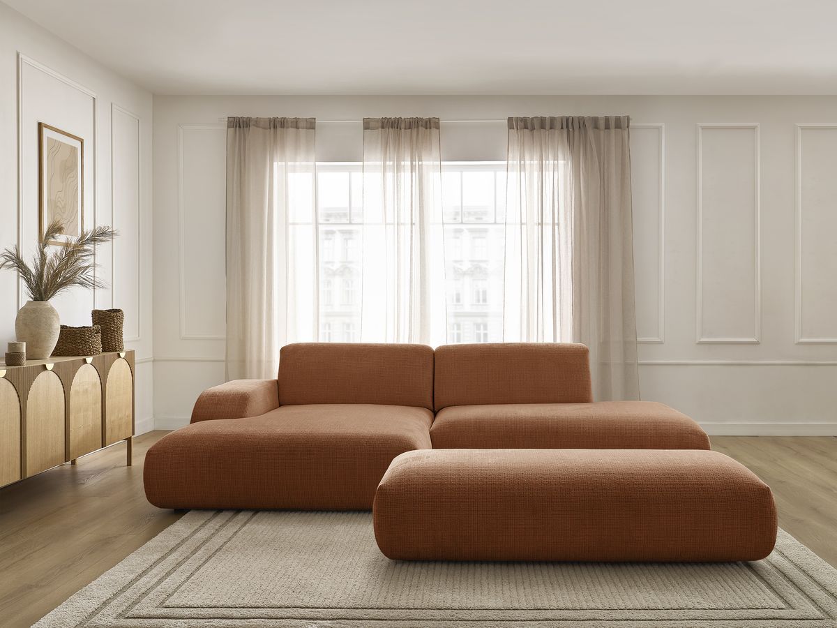 Bobochic Sirius Ecksofa mit Pouf 300 × 170 cm Strukturstoff Orange Ecke links