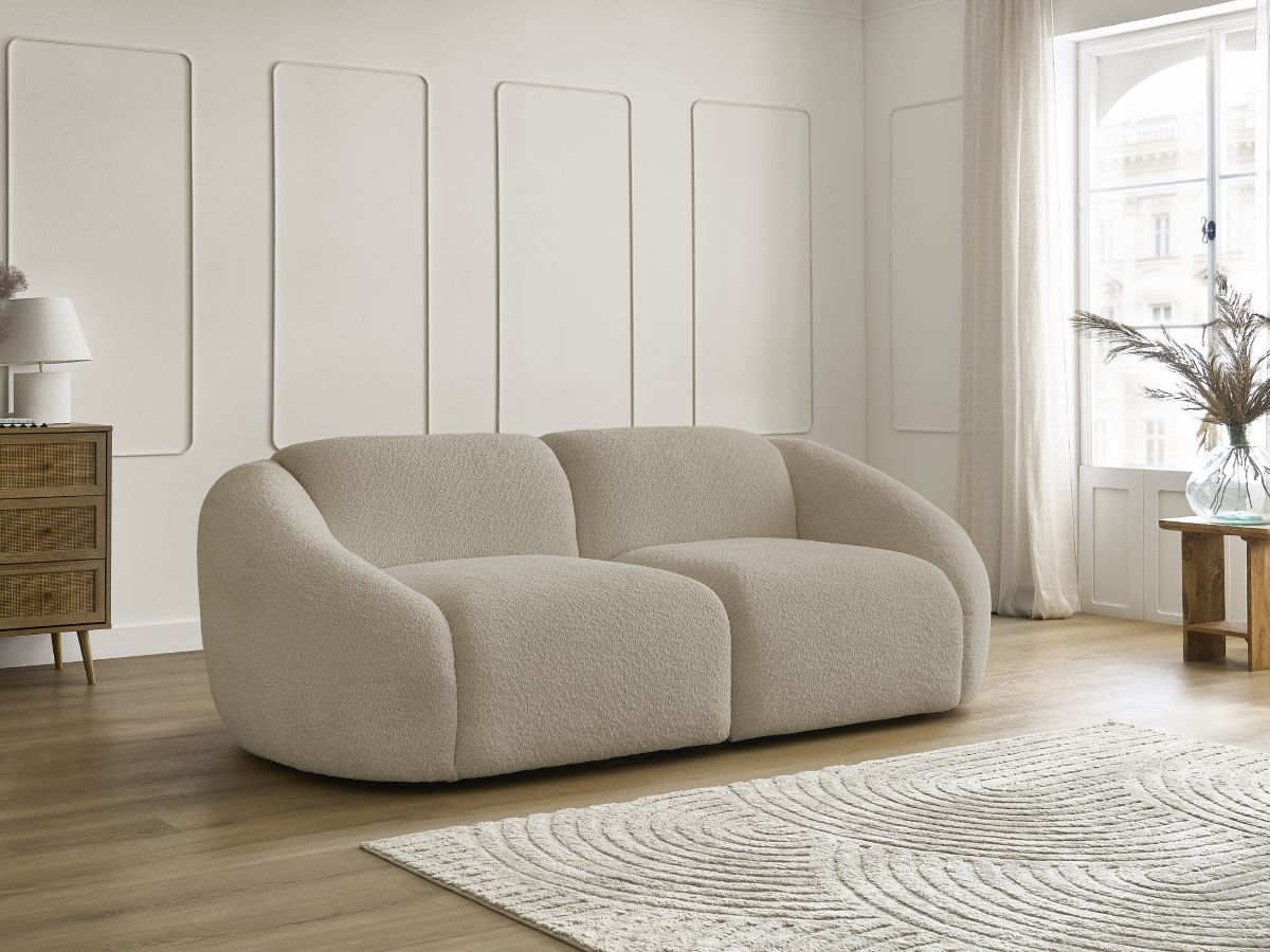 Bobochic Tina Sofa 2-Sitzer Bouclé-Stoff Beige