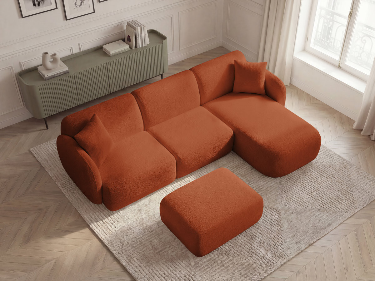 Bobochic Anda Ecksofa mit Pouf 292 × 163 cm Chenille Orange Ecke rechts