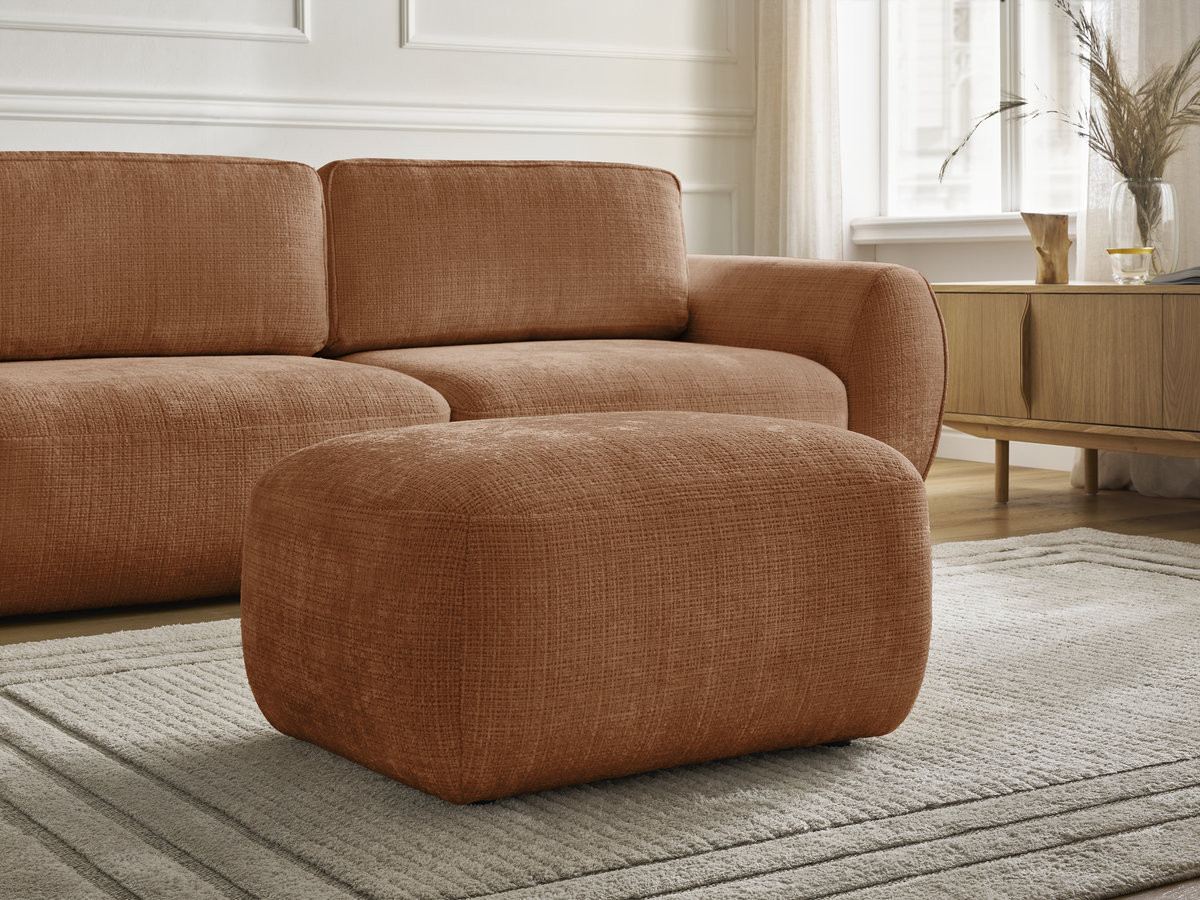 Bobochic Denise Schlafsofa 3-Sitzer mit Bettkasten und Pouf Strukturstoff Orange