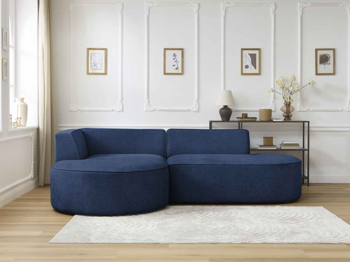 Bobochic Rousseau Ecksofa Strukturstoff Dunkelblau Ecke links