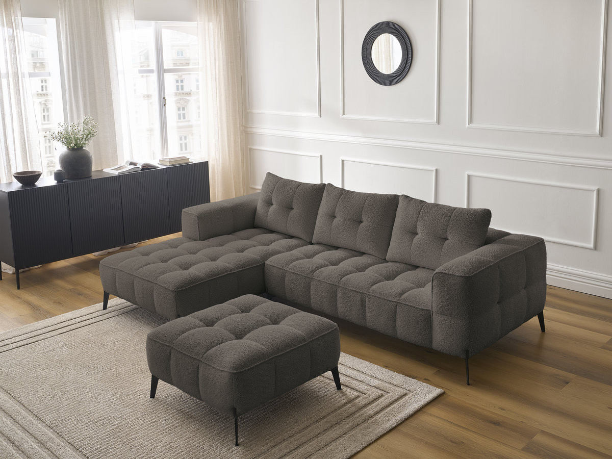 Bobochic Anis Ecksofa mit Pouf Bouclé-Stoff Braun Ecke links