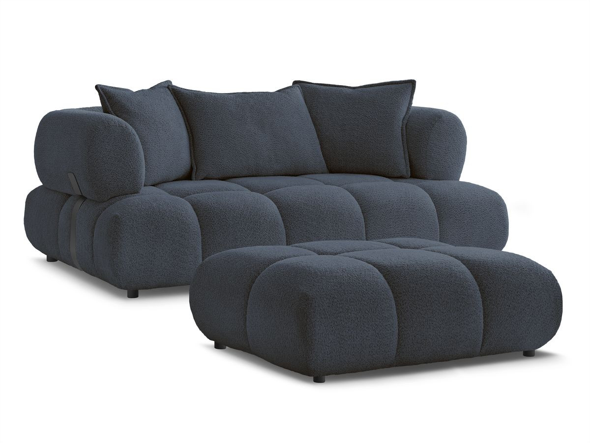 Bobochic Alya Sofa 2-Sitzer mit Pouf Bouclé-Stoff Dunkelblau