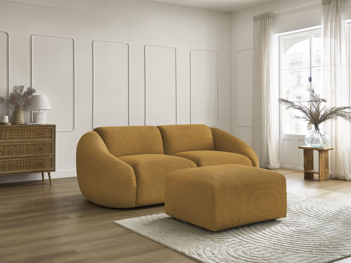 Bobochic Tina Sofa 3-Sitzer mit Pouf Cordsamt Gelb