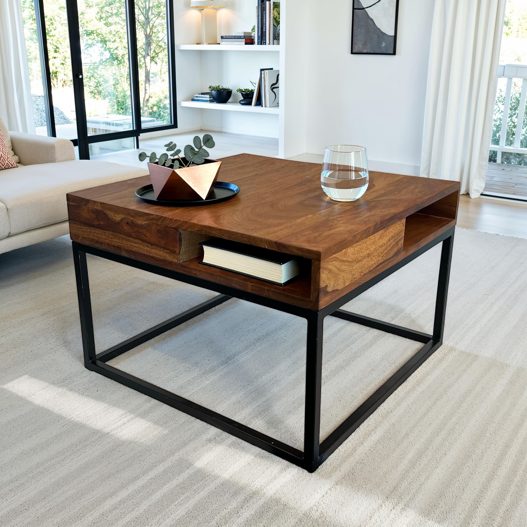 Couchtisch Hjelme Massivholz Braun 60 × 60 × 40 cm