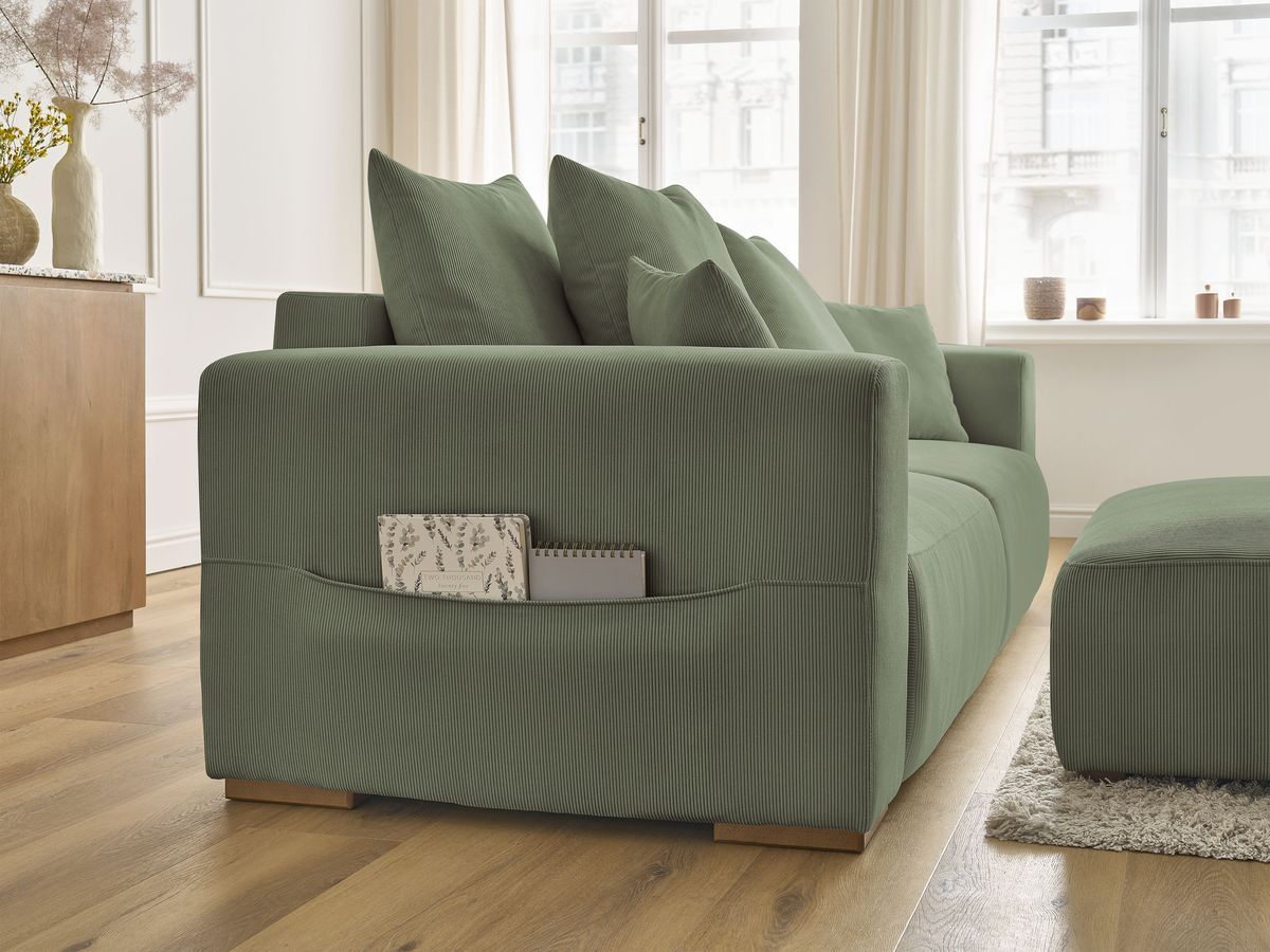 Bobochic Sidonie Schlafsofa 4-Sitzer mit Bettkasten und Pouf Cordsamt Grün