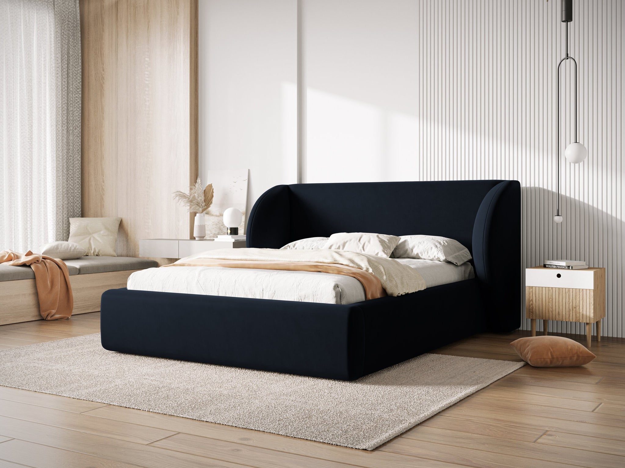 Micadoni Polsterbett Miley Samt Bluvel Dunkelblau 200x200
