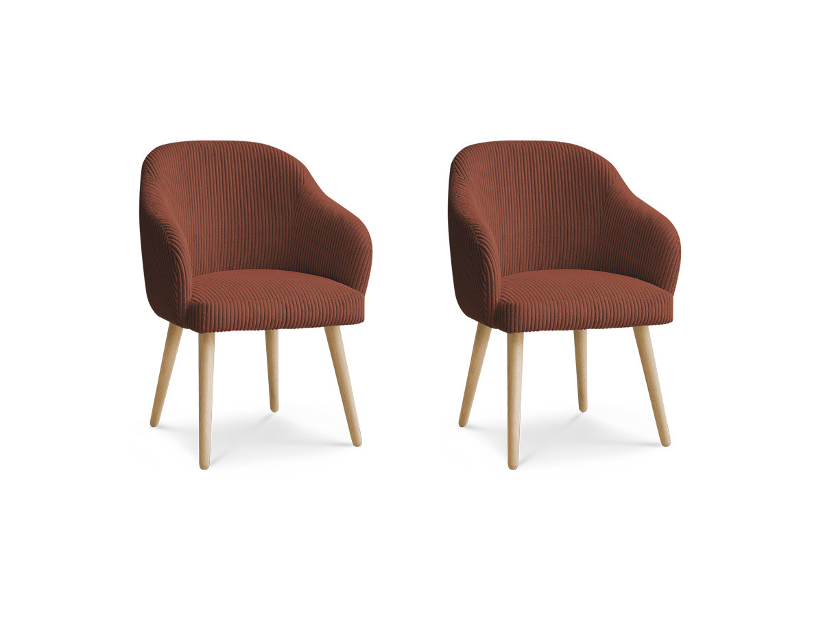 Bobochic Sophie Esszimmerstuhl 2er-Set mit skandinavischen Holzbeinen Cordsamt Orange