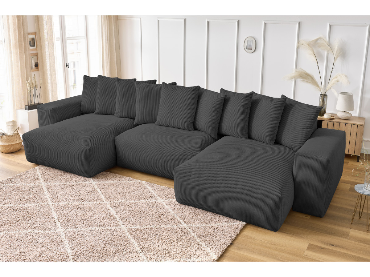 Bobochic Voltaire Wohnlandschaft 420 × 174 cm Cordsamt Dunkelgrau