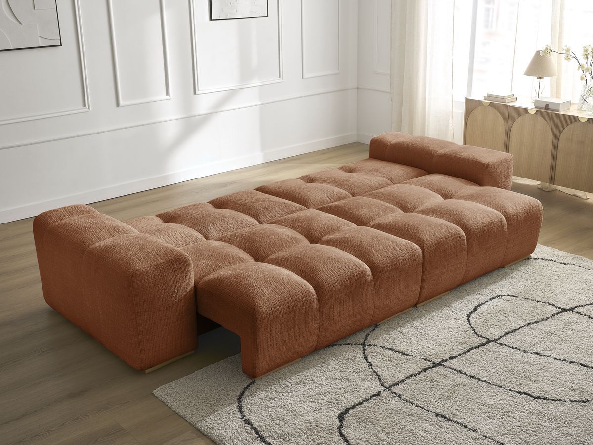 Bobochic Anakin Schlafsofa 3-Sitzer mit Bettkasten, 6 Kissen Strukturstoff Orange