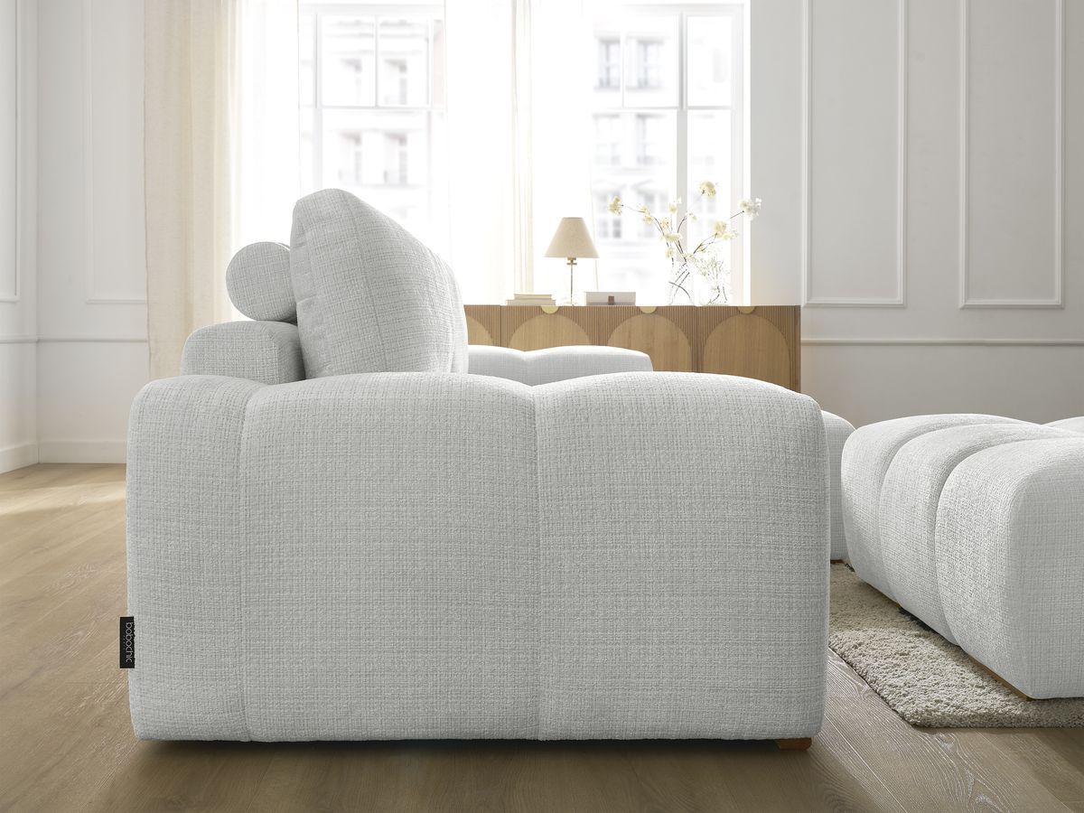 Bobochic Anakin Ecksofa mit Pouf, 2 Kissen Strukturstoff Hellgrau