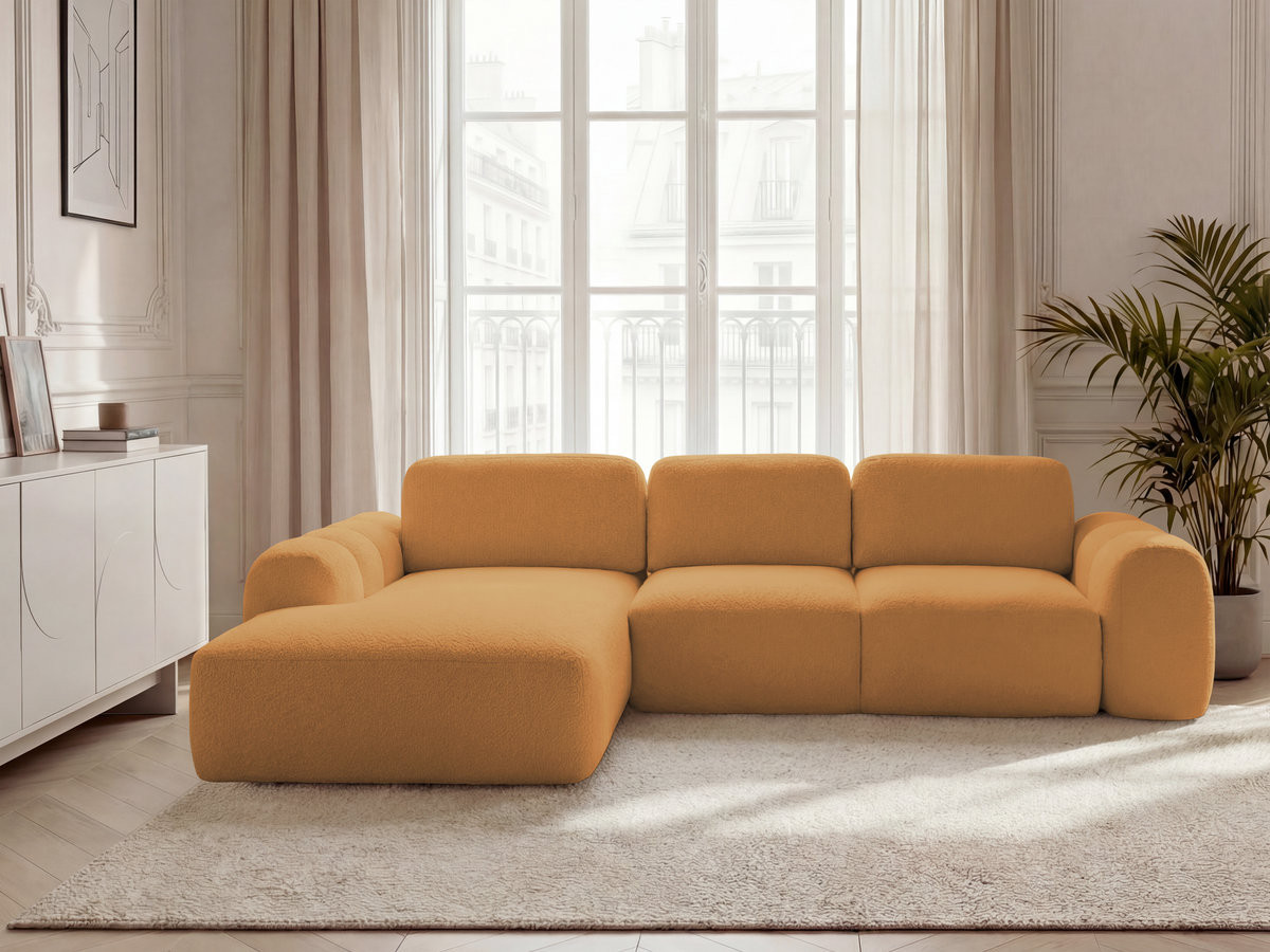 Bobochic Montaigne Ecksofa mit Schlaffunktion und Bettkasten 288 × 196 cm Bouclé-Stoff Gelb Ecke links