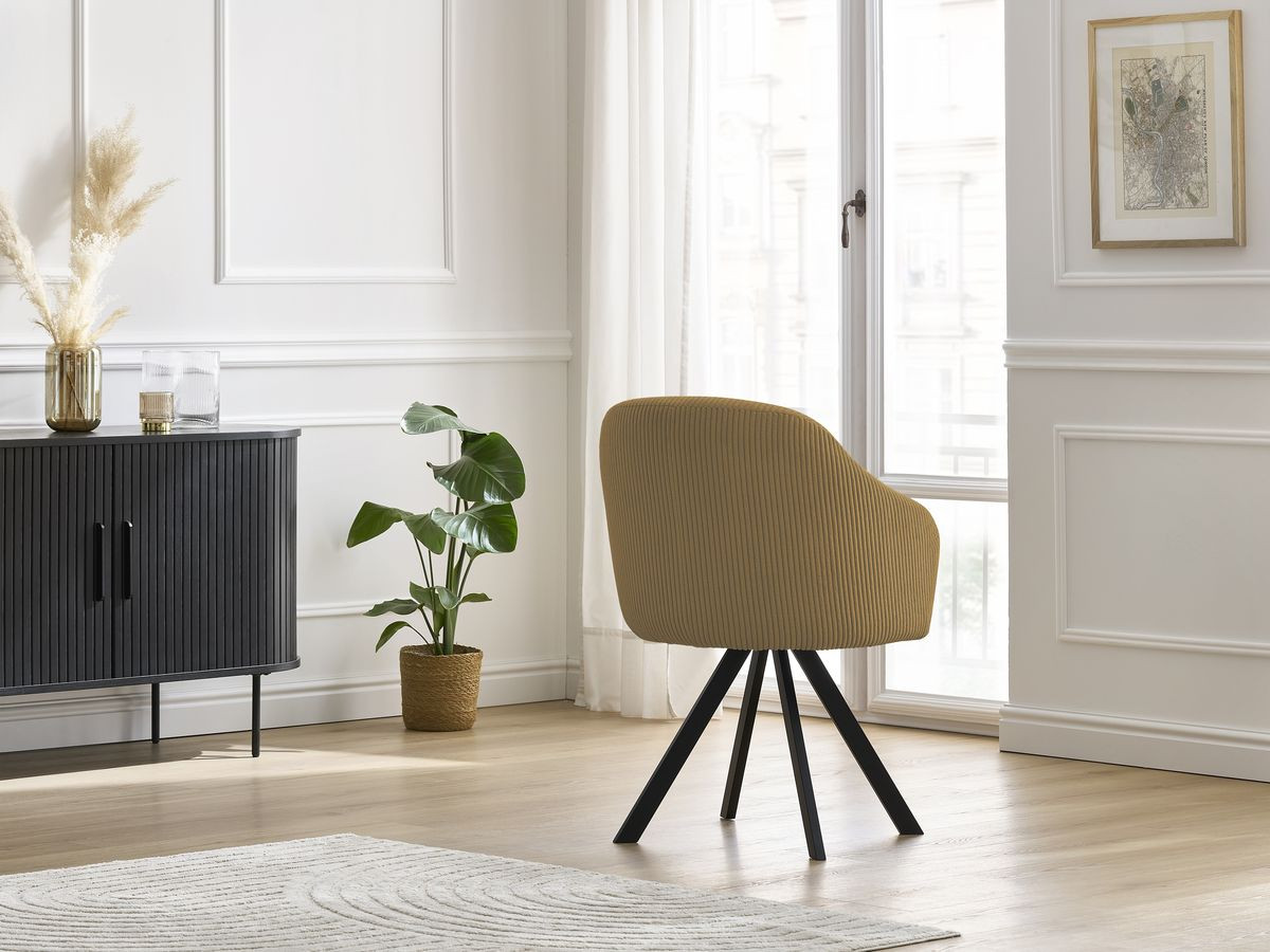 Bobochic Sophie Esszimmerstuhl 2er-Set mit Sternfuß Cordsamt Gelb