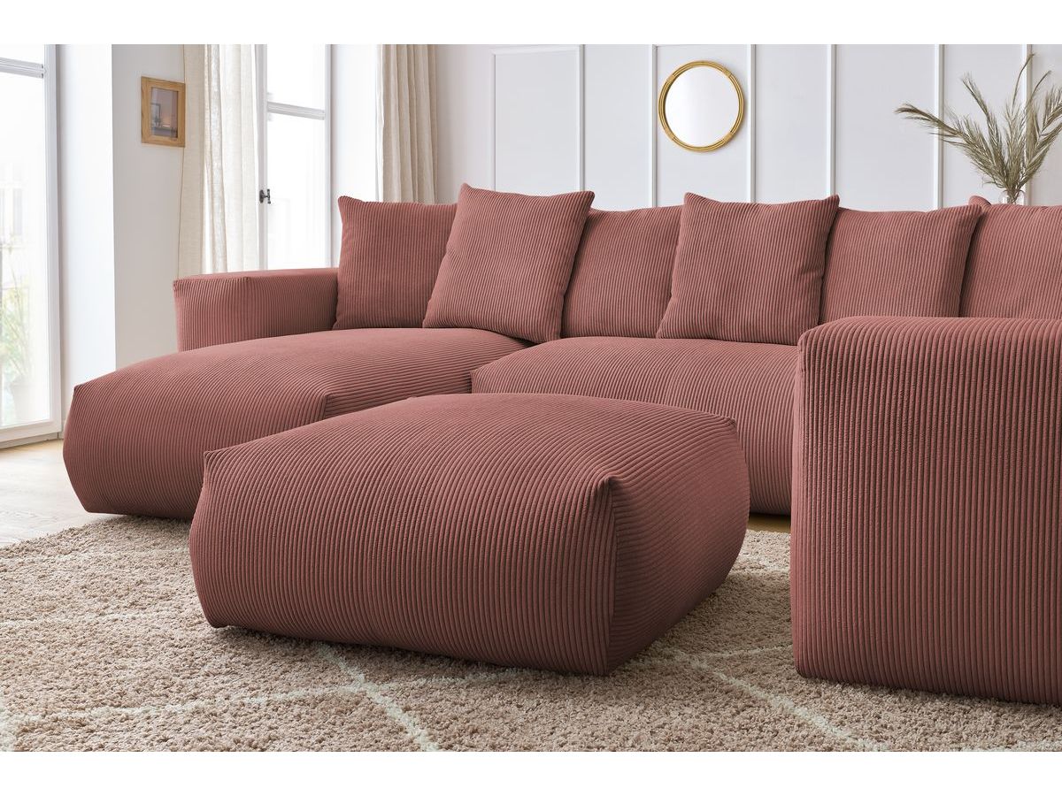 Bobochic Voltaire Wohnlandschaft mit Pouf 356 × 214 cm Cordsamt Rosa Ecke links