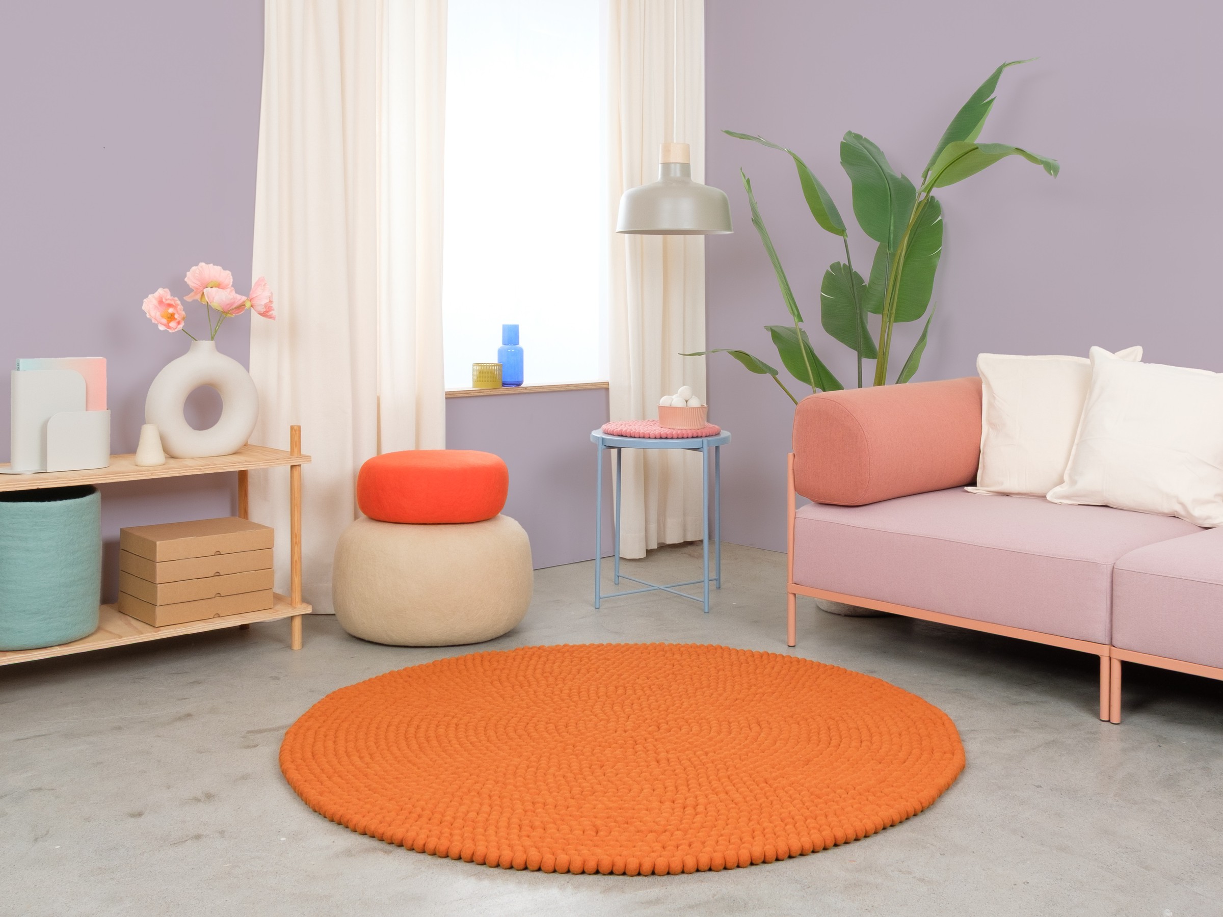 myfelt Afra Filzkugelteppich Orange rund Ø 120 cm