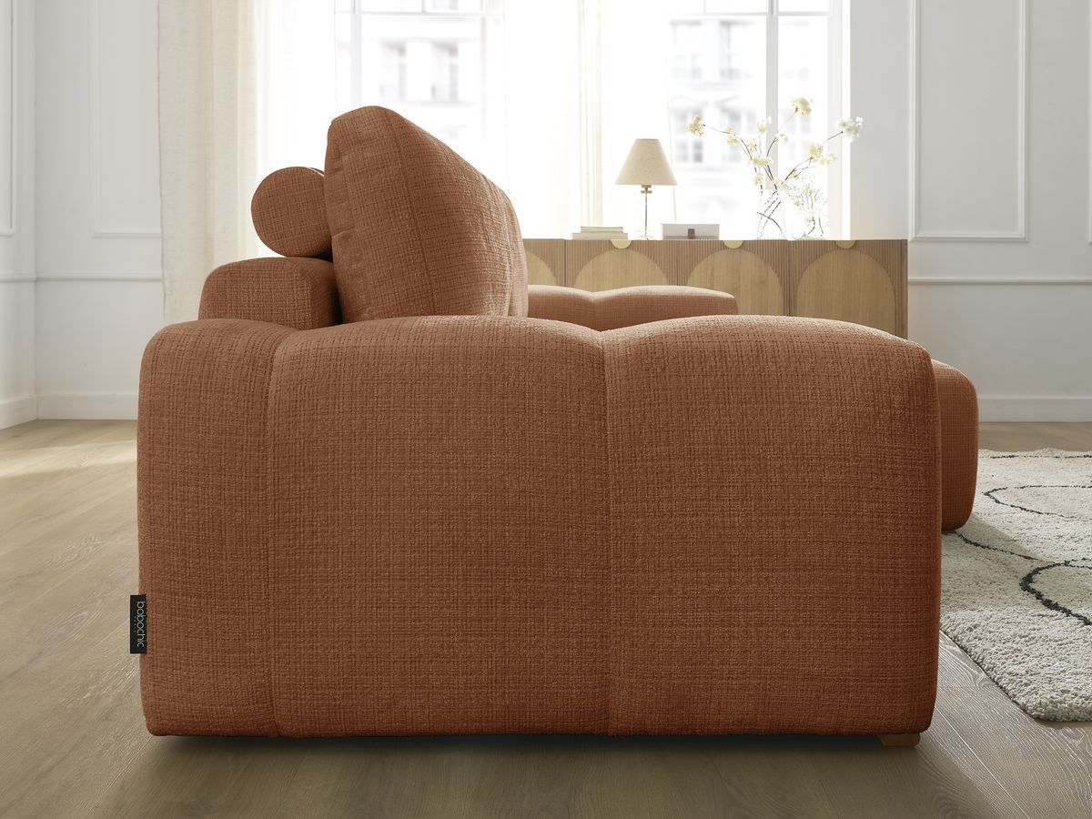 Bobochic Anakin Ecksofa mit Schlaffunktion und Bettkasten, 2 Kissen Strukturstoff Orange