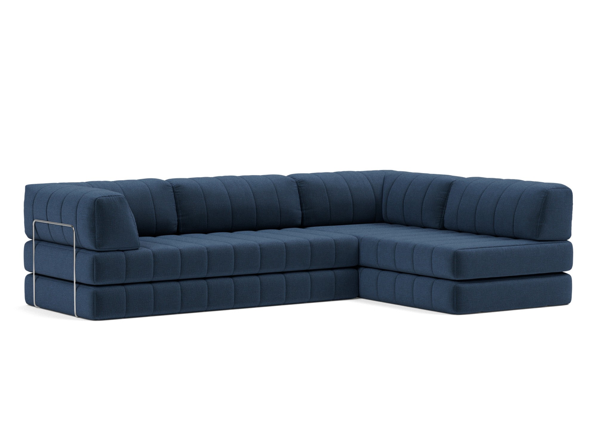 Eck-Schlafsofa CozyPad L-Form mit Armlehne Chenille Esina 414-Indigo-Blue