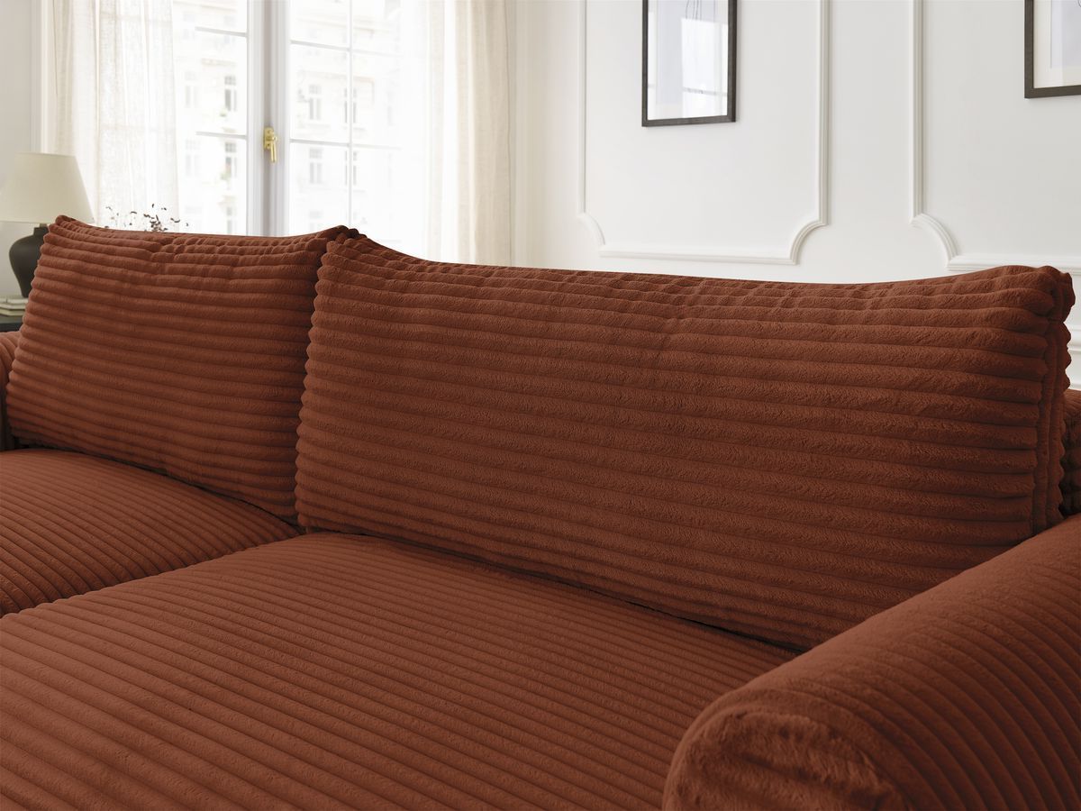 Bobochic Lucien Ecksofa mit Schlaffunktion und Bettkasten 314 × 167 cm Breitcord weich Orange Ecke links