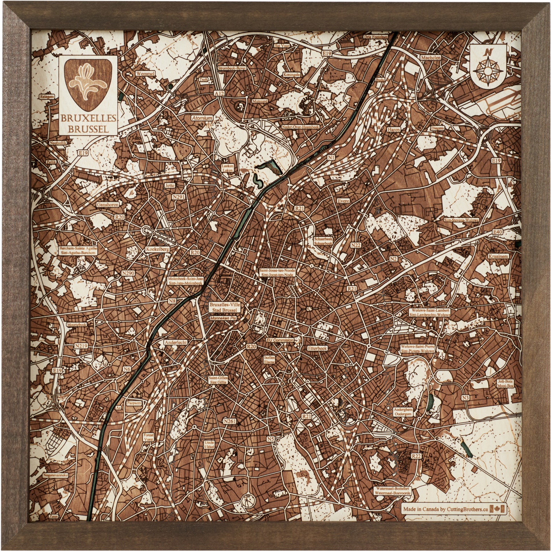 Cutting Brothers 3D Holz-Wandkarte Brüssel 35 x 35 moebelfaktor