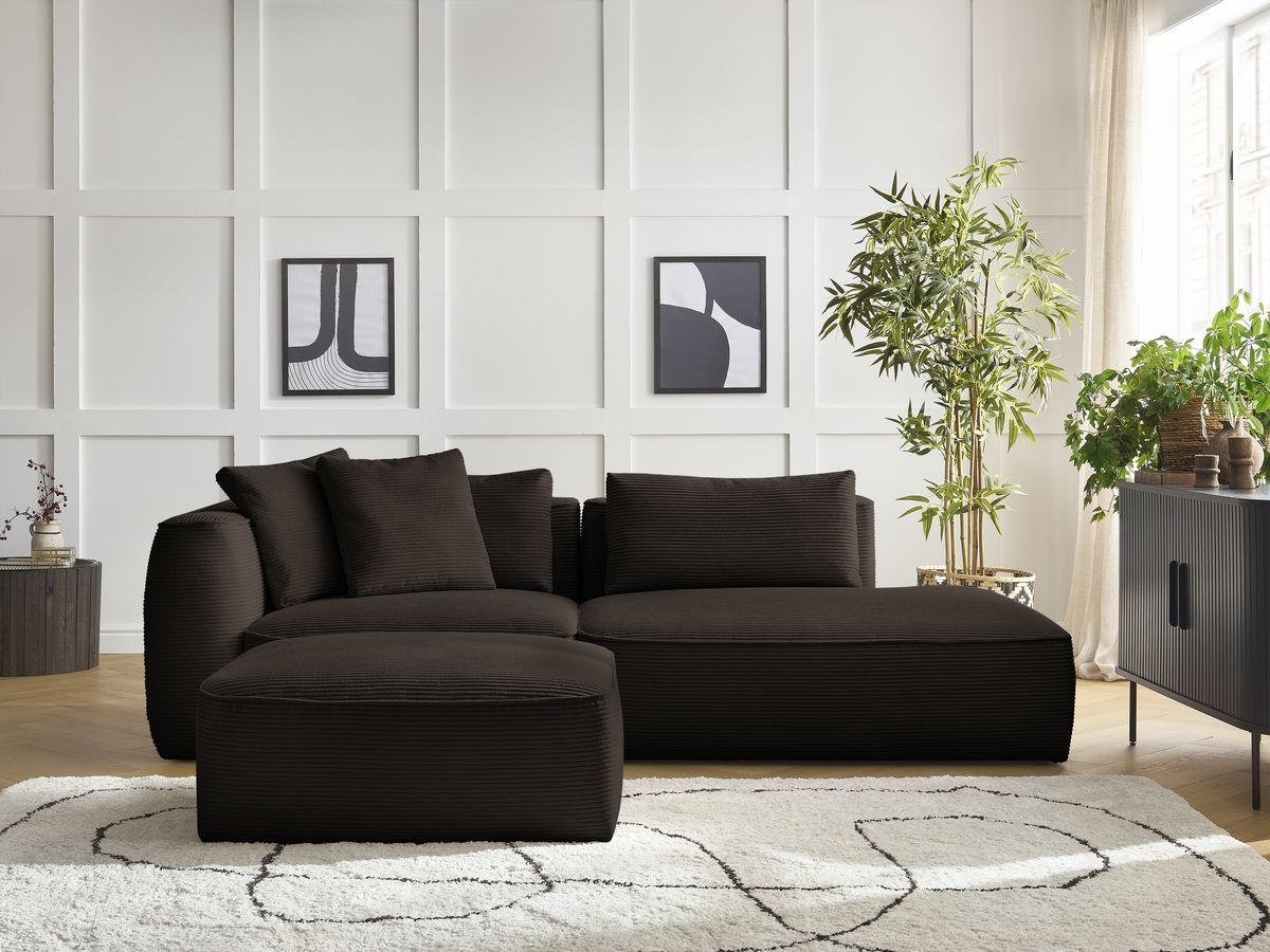 Bobochic Leopold Sofa 4-Sitzer mit Pouf Cordsamt Braun Armlehne links