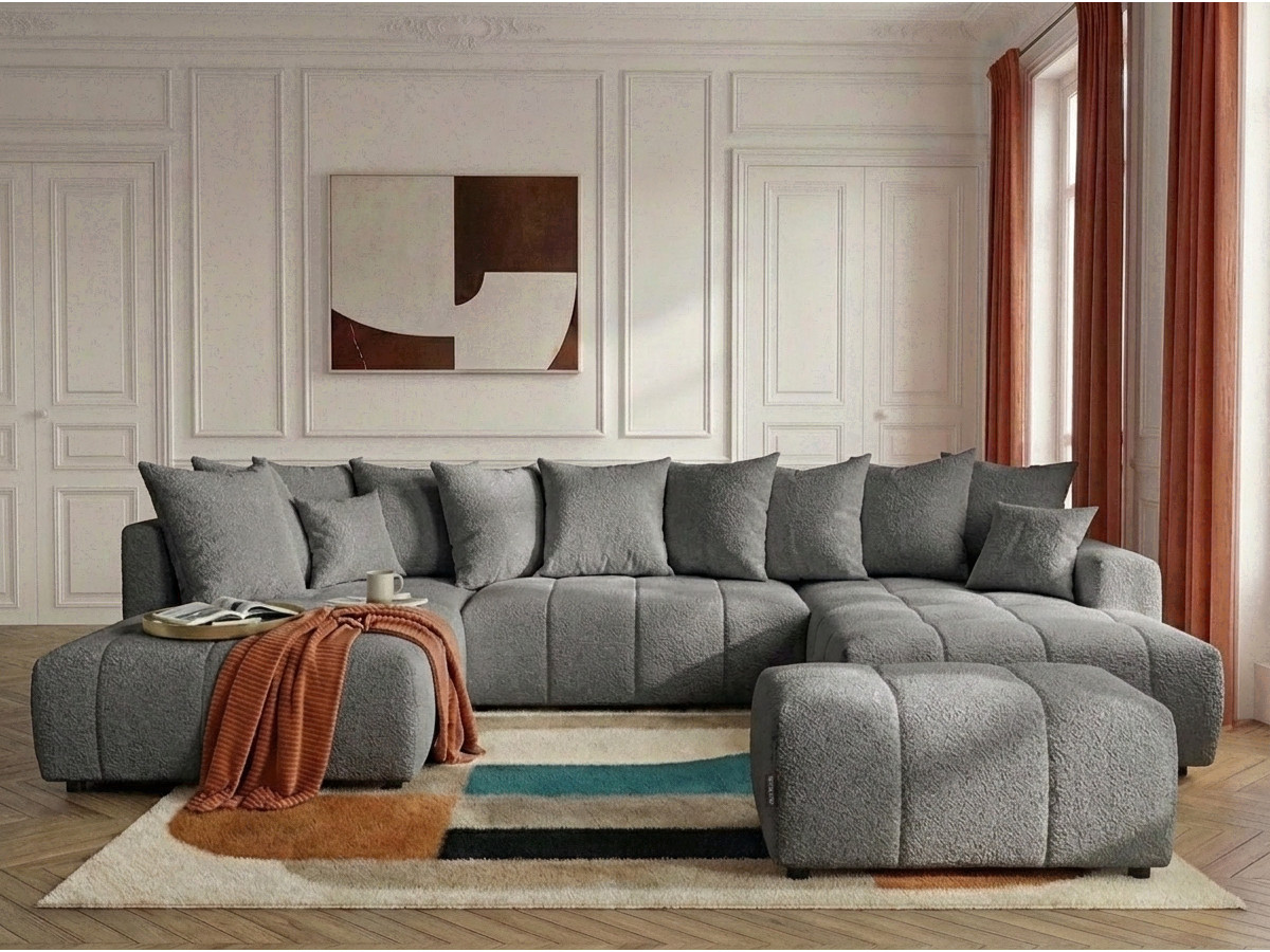 Bobochic Roxelane Wohnlandschaft mit Pouf Bouclé-Stoff Dunkelgrau Ecke rechts