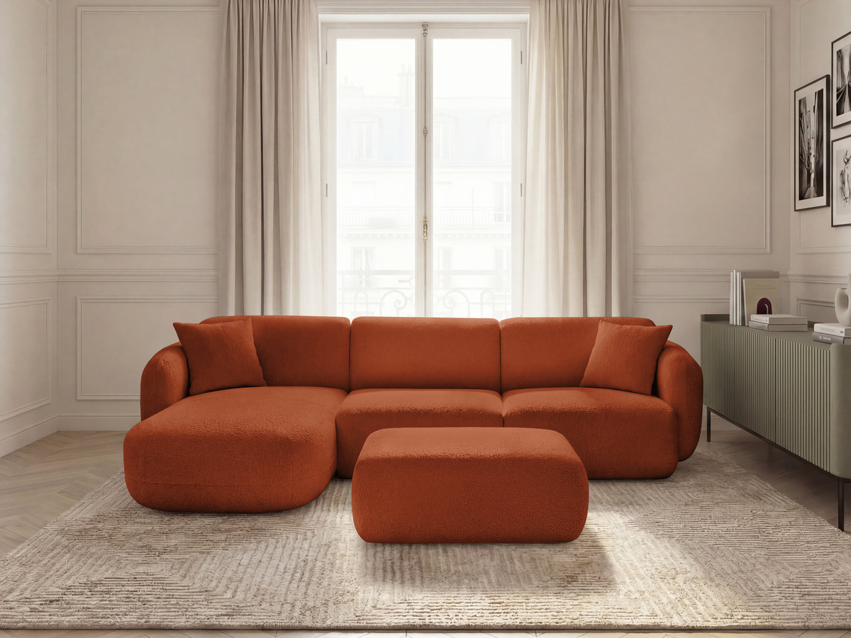 Bobochic Anda Ecksofa mit Pouf 292 × 163 cm Chenille Orange Ecke links