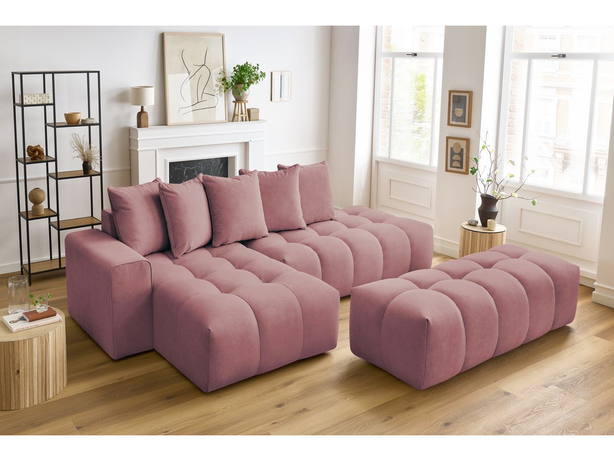Bobochic Mont-blanc Ecksofa mit Pouf Samt Rosa Ecke links