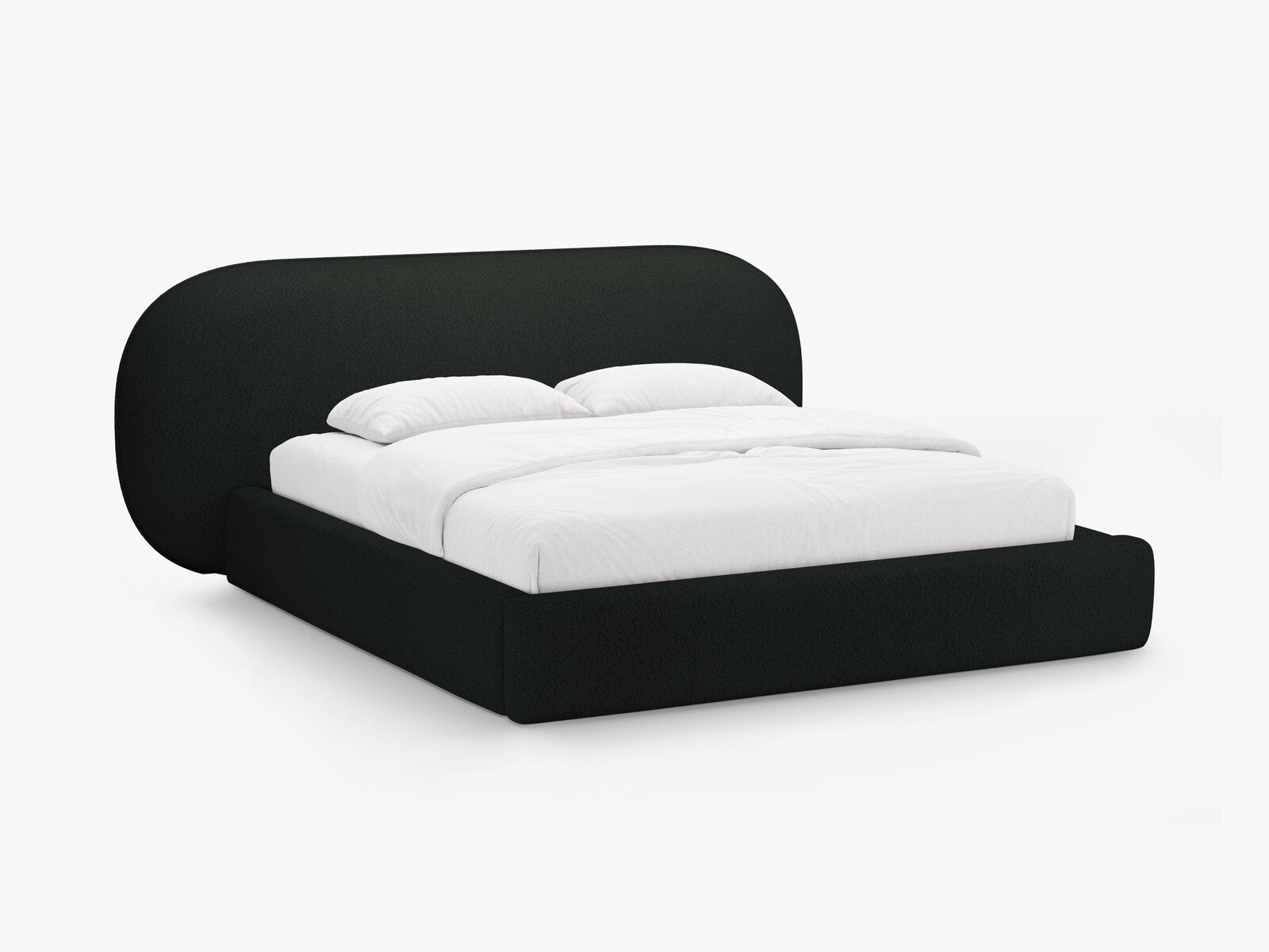 Micadoni Stauraumbett mit Kopfteil Ovalo Boucle Baloo Schwarz 160x200
