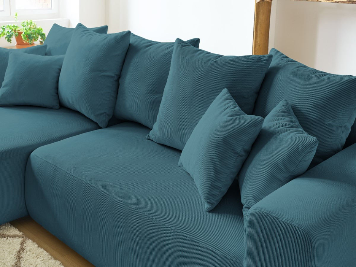 Bobochic Envy Ecksofa mit Schlaffunktion und Bettkasten Cordsamt Dunkelblau