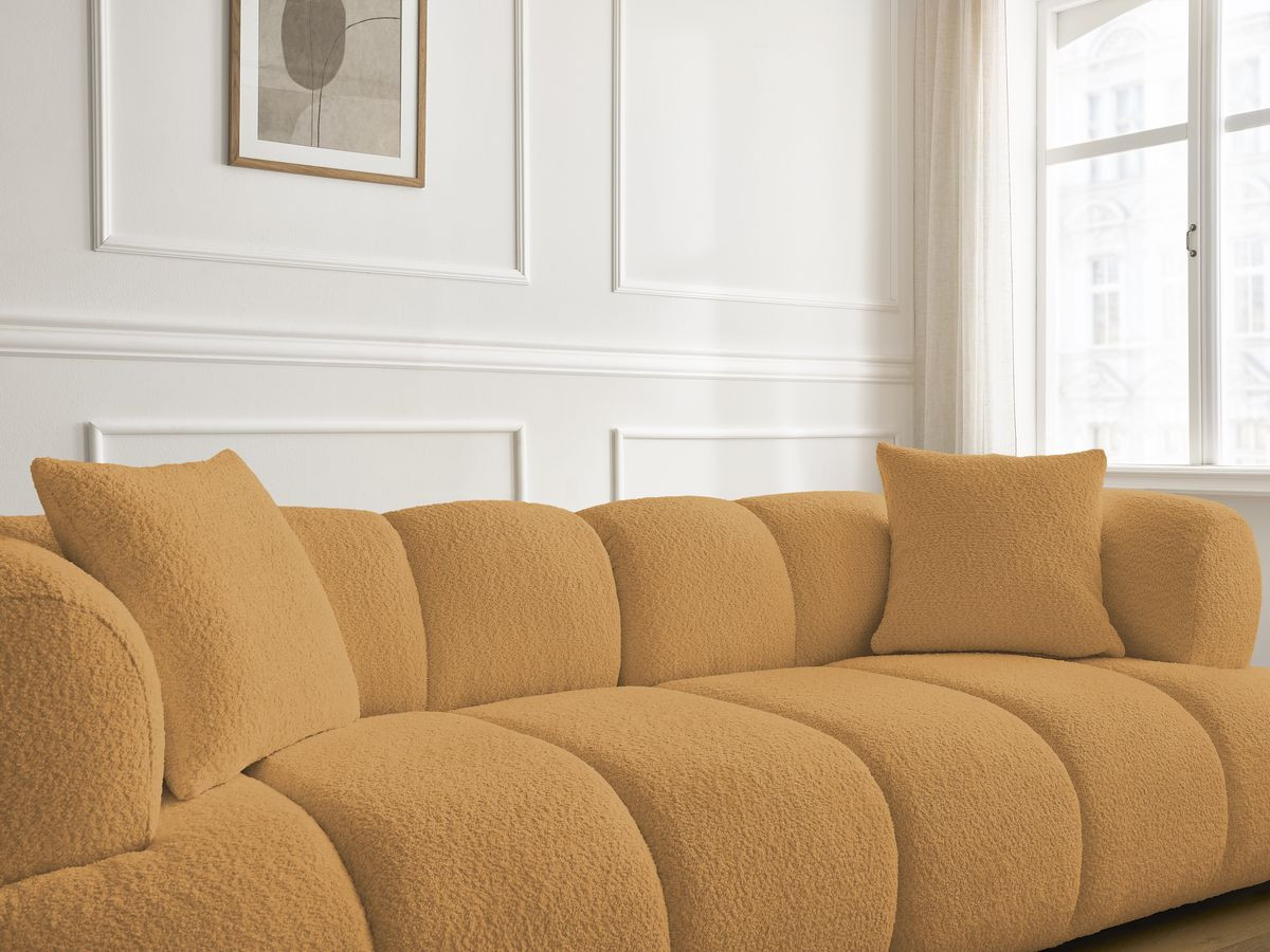 Bobochic Pamira Sofa 3-Sitzer mit Pouf Bouclé-Stoff Gelb