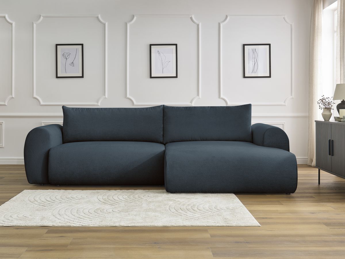 Bobochic Lucien Ecksofa mit Schlaffunktion und Bettkasten 314 × 167 cm Stoff Dunkelblau Ecke rechts