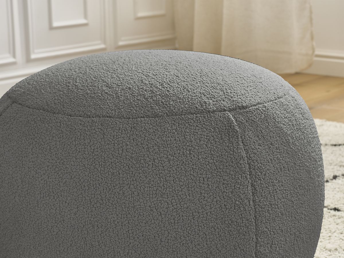 Bobochic Hayden Pouf, rund Bouclé-Stoff Dunkelgrau, 60 cm